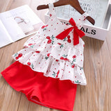 Girls Humor Bear 2019 Girl's Clothes New Summer Children Bow Lace Sling T-shirt+Striped Short Pants Sets Kids Sleeveless Clothing Sets