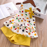 Girls Humor Bear 2019 Girl's Clothes New Summer Children Bow Lace Sling T-shirt+Striped Short Pants Sets Kids Sleeveless Clothing Sets