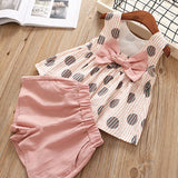 Girls Humor Bear 2019 Girl's Clothes New Summer Children Bow Lace Sling T-shirt+Striped Short Pants Sets Kids Sleeveless Clothing Sets