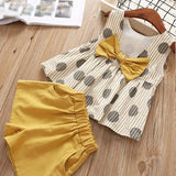 Girls Humor Bear 2019 Girl's Clothes New Summer Children Bow Lace Sling T-shirt+Striped Short Pants Sets Kids Sleeveless Clothing Sets