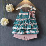 Girls Humor Bear 2019 Girl's Clothes New Summer Children Bow Lace Sling T-shirt+Striped Short Pants Sets Kids Sleeveless Clothing Sets