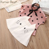 Girls Humor Bear 2019 Girl's Clothes New Summer Children Bow Lace Sling T-shirt+Striped Short Pants Sets Kids Sleeveless Clothing Sets