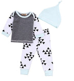 Printed Geometric Baby Boy Girl Clothes Sets Kids Newborn Infant Long Sleeve T Shirt Tops + Pants with Hat Baby Clothing Set