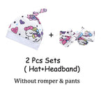 Baby Girl Clothes Sets Newborn Infant Fashion Rainbow Cartoon Pegasus Star Heart Castle 4pcs Hat+Headband+Long Sleeve+Tops+Pants