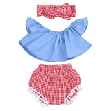 Pudcoco Girl Set 0-24M 3Pcs Toddler Baby Kids Girl Clothes Off Shoulder T-shirt+Short Pants Outfits Set