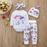 Newborn Infant Baby Girl Clothes Set Fashion Unicorn Pegasus Star Heart Castle 4/3 PCS Tops Bodysuit/T-shirt+Pants+Hat+Headband