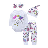 Newborn Infant Baby Girl Clothes Set Fashion Unicorn Pegasus Star Heart Castle 4/3 PCS Tops Bodysuit/T-shirt+Pants+Hat+Headband