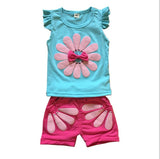 Baby Girl Clothes 2019 Hot Summer New Girls' Clothing Cartoon Ruffles Sleeveless O-Neck Outfits T shirt Tops Shorts Clothes Set