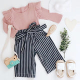 Autumn Baby Girl Boy Clothes Newborn Sets Outfit Pink Long Short Romper Bodysuit Stripe Long Pants 2Piece kit Top Dropshipping