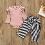 Autumn Baby Girl Boy Clothes Newborn Sets Outfit Pink Long Short Romper Bodysuit Stripe Long Pants 2Piece kit Top Dropshipping