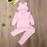 2PCS Toddler Kids Baby Girls 0-24M Ruffle Tops Pants Pink Tracksuit  Outfits Clothes