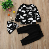 Newborn Infant Baby Girl Boy Cloud Print Long Sleeve T Shirt Tops Solid Pants Hat Autumn Outfits Fashion Casual Clothes Sets