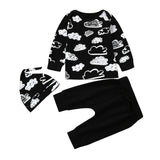 Newborn Infant Baby Girl Boy Cloud Print Long Sleeve T Shirt Tops Solid Pants Hat Autumn Outfits Fashion Casual Clothes Sets