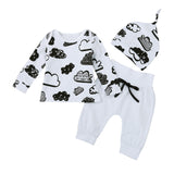 Newborn Infant Baby Girl Boy Cloud Print Long Sleeve T Shirt Tops Solid Pants Hat Autumn Outfits Fashion Casual Clothes Sets