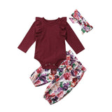 2 Pieces New Born Toddler Infant Clothes Set Princess Baby Girls Fly Sleeve Romper+Floral Pants+Headband Clothing 0-18 Months