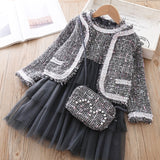 2019 Toddler Girl's Elegant Clothes Set Long Sleeve Vintage Jacket Dress Sweet Kids Girl Clothing Suit Little Girls Dresses Vestidos