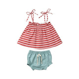 PUDCOCO Summer Newborn Infant Baby Girl Striped Tops Vest & Solid Shorts Pants / Skirts Outfit 2PCS Casual Clothes Set 0-24M
