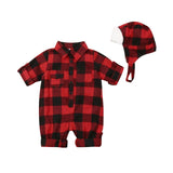 Newborn Kids Baby Boy Girl Xmas Clothes Plaid Romper Jumpsuit Hat Warm Outfit