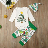 Baby Boy Newborn Clothes My First Christmas Letter Long Sleeve Romper Dinosaur Pants Outfit Set Autumn Clothing
