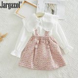 2019 Fashion Girls Clothes Set White Blouse Shirt and Pink Overall Skirt Toddler Girl's Autumn Outfits Cute Set Children Clothing Set