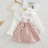 2019 Fashion Girls Clothes Set White Blouse Shirt and Pink Overall Skirt Toddler Girl's Autumn Outfits Cute Set Children Clothing Set