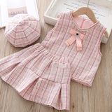 Baby Girls 2019 Fall Clothes Set Baby Girls High Quality 3 Pcs Clothing Suit Waistcoat Pleated Skirt & Berets Hat Baby Girl's Clothing Set