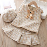 Baby Girls 2019 Fall Clothes Set Baby Girls High Quality 3 Pcs Clothing Suit Waistcoat Pleated Skirt & Berets Hat Baby Girl's Clothing Set