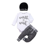 Newborn Infant Baby Boy Clothes Sets 3pcs Little Brother Long Sleeve Romper Pant Hats Outfit Clothes