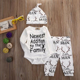 3PCS Newborn Infant Baby Boys Clothes Set Long Sleeve Bodysuit +antlers Pattern Pants Cap Outfits Set