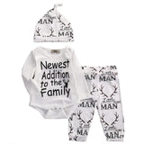 3PCS Newborn Infant Baby Boys Clothes Set Long Sleeve Bodysuit +antlers Pattern Pants Cap Outfits Set