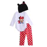 3CPS Newborn Baby Girl Clothes Cartoon Mouse Romper Long Sleeve Bodysuit+Long Pants+Hat Autumn Warm Twins Outfit Set 0-24M