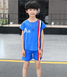 Boys' suit 2018 summer leisure big boy fashion English letter rainbow ribbon set boy children kid clothing