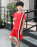 Boys' suit 2018 summer leisure big boy fashion English letter rainbow ribbon set boy children kid clothing