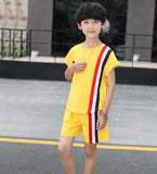 Boys' suit 2018 summer leisure big boy fashion English letter rainbow ribbon set boy children kid clothing