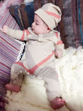 Girls Spring Autumn And Winter Baby Boy's And Girl's Cute Khaki Knitting Jumpsuits, Long Sleeve Plaid Knitted Cotton Clothing + A Hat