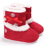 NEW  Christmas Baby Girls Shoes Winter Boots Kids Add Velvet Keep Warm Ice flower Print Children First Walkers