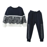 Baby Girls Fashion Patchwork Clothing Sets Children Girl's  Lace Sweatshirts + Pants Suit Outfits