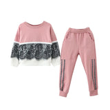 Baby Girls Fashion Patchwork Clothing Sets Children Girl's  Lace Sweatshirts + Pants Suit Outfits