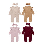 Emmababy 2PCS Newborn Baby Girl Boy Rompers Clothes Knitted Cotton Long Sleeve Romper Jumpsuit Solid Headband Outfits