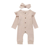 Emmababy 2PCS Newborn Baby Girl Boy Rompers Clothes Knitted Cotton Long Sleeve Romper Jumpsuit Solid Headband Outfits