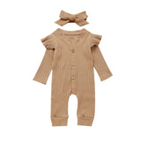 Emmababy 2PCS Newborn Baby Girl Boy Rompers Clothes Knitted Cotton Long Sleeve Romper Jumpsuit Solid Headband Outfits