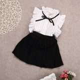 Girls 2PCS Set Girls Dress Kids Baby Girl Striped Sleeveless Tops+ Solid Skirt Outfits Clothes Set Lotus Edge Girl's Clothing Suit