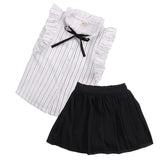 Girls 2PCS Set Girls Dress Kids Baby Girl Striped Sleeveless Tops+ Solid Skirt Outfits Clothes Set Lotus Edge Girl's Clothing Suit