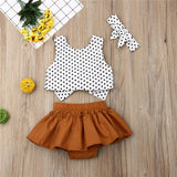 UK Newborn Infant Kid Girls Polka Dot Tops Headband Bow Knot Skirt 3PCS Clothes