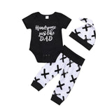 0-24M Toddler Kids Baby Boy 3Pcs Clothes Set Newborn Infant Boys Cotton Tops Romper Pants Leggings Outfits Clothing