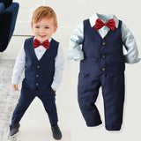 Boy's Clothes Sets Formal Suit Autumn Baby Gentleman Vest Shirt Bow Tie Trousers British Wind Banquet Party Children's Clothing