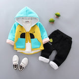 Wholesale cheap comfortable thickened winter beetle pattern zipper cap three pieces wear boy's clothing sets children clothing