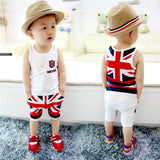 hot sell boy 2018 summer clothing set sleeveless white shirt+short pants children boy's clothes sets 3 colors size: 12M-18M-24M