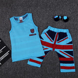 hot sell boy 2018 summer clothing set sleeveless white shirt+short pants children boy's clothes sets 3 colors size: 12M-18M-24M