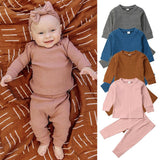 2pcs Newborn Infant Baby Kid Boy Girl Clothes Jumpsuit Romper Leggings Pants Set Pure Color Autumn Winter Warm